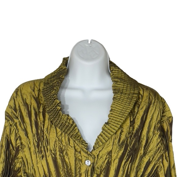 Laura Plus Green Crinkle Ruffle Sleeve Button Up Whimsical Gypsy Blouse Top 2X - Picture 5 of 14